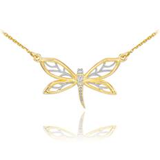 Diamond Embellished Dragonfly Pendant Necklace in 9ct Gold - gold