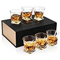 KANARS 6-Delar Whiskyglas Set, Kristall Utan Bly Whisky Glas 300 ml för Martini, Bourbon, Cocktail, Cognac,Tequila, Unika Snygga Presentaskar