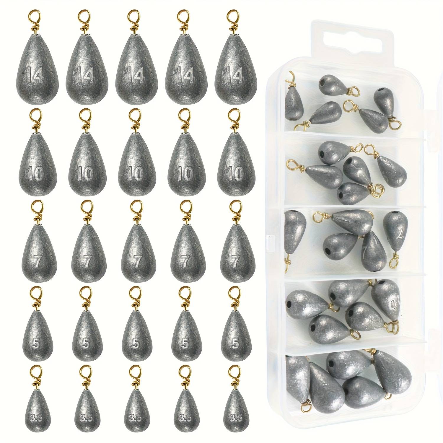 10/25pcs Teardrop Swivel Ring Sinker Rig Hook Sinker Teardrop Sinker Fishing Tackle Accessories