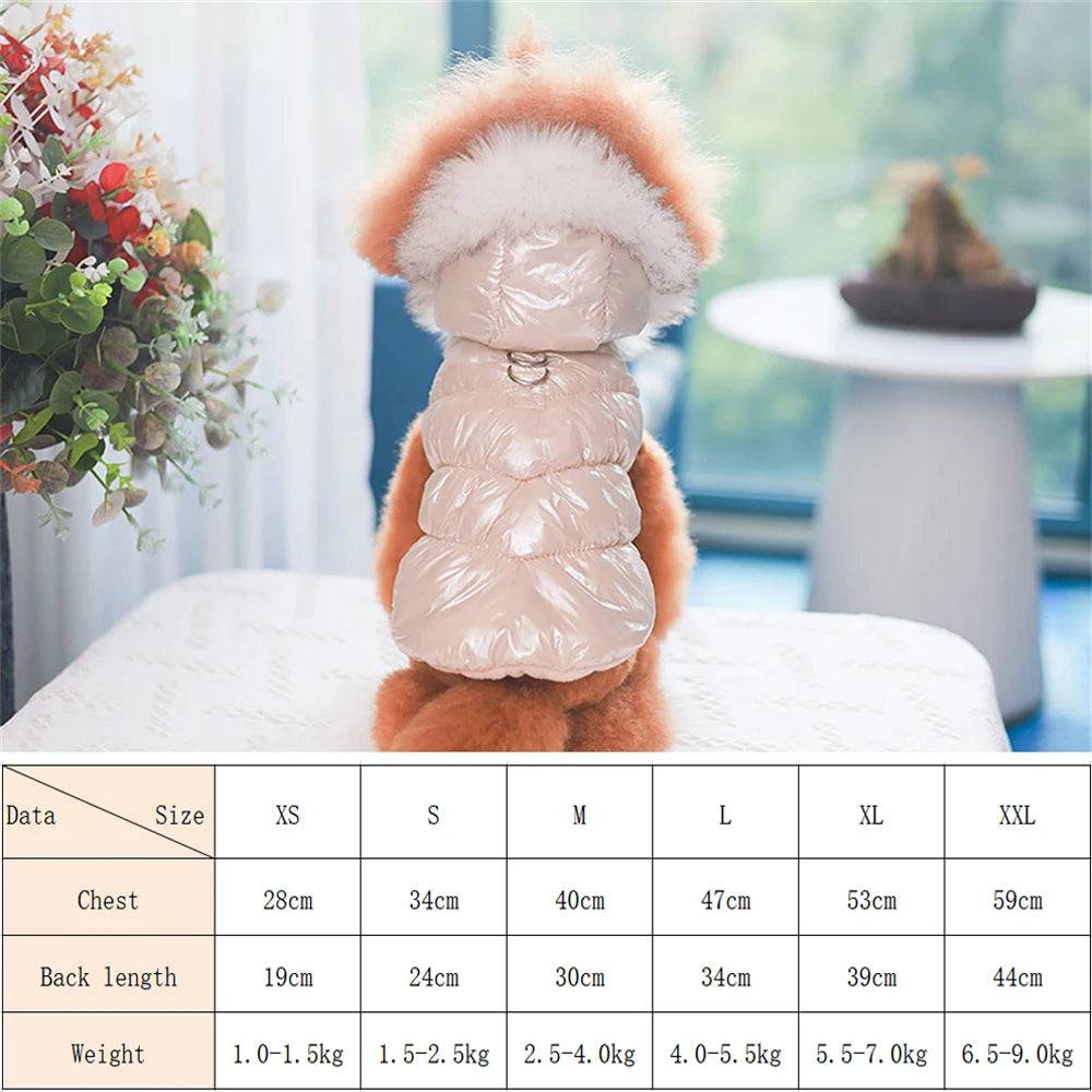 Winter Down & Fleece Dog Coat with Fur Collar for Small Dogs - Golden / XXL-advise 6.5-9kg / SPC (XXL-advise 6.5-9kg)