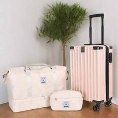 Pink 3-Piece Suitcase/ Waterproof Carry-On Suitcase/ Soft-Side Wheeled Suitcase/ Lightweight Trolley Travel Bag,/ Suitcase Set With Bag (Travel Suitca - Pink - 20 inch