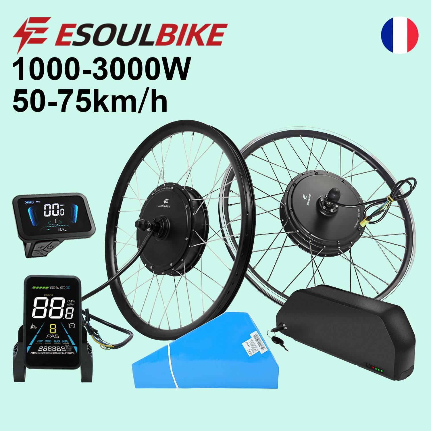 ESOULBIKE 48V 1500W 1000W Electric Bicycle Conversion Kit 72V 3000W 52V 2000W Rear Wheel Hub Motor with 20Ah 30Ah 35Ah Battery