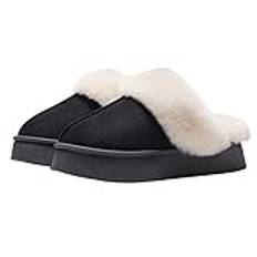 Slippers Man Winter Indoor Solid Color Suede Fur Slippers Ladies Home Platform Warm Uggs Slip-On Women'S Shoes-Black-39-40