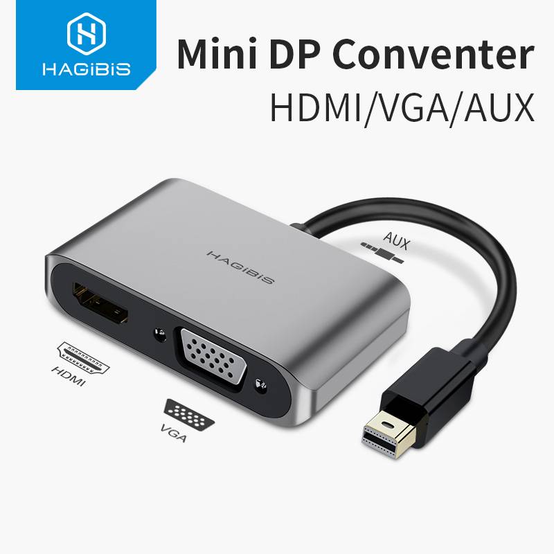 Hagibis mini displayport till hdmi-kompatibel vga adapter thunderbolt 2 omvandlare 4k dp kabel för apple macbook air pro yta
