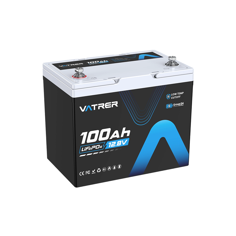 Vatrer 12V 100Ah Group 24 Lithium Battery, 100A BMS Low Temp LiFePO4 Battery EU