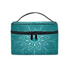 Makeupväska, teal mandala lotus blomma kosmetisk toalettartiklar förvaring stort resehandtag personliga påsfack för tonårstjej kvinnor dam, julklapp