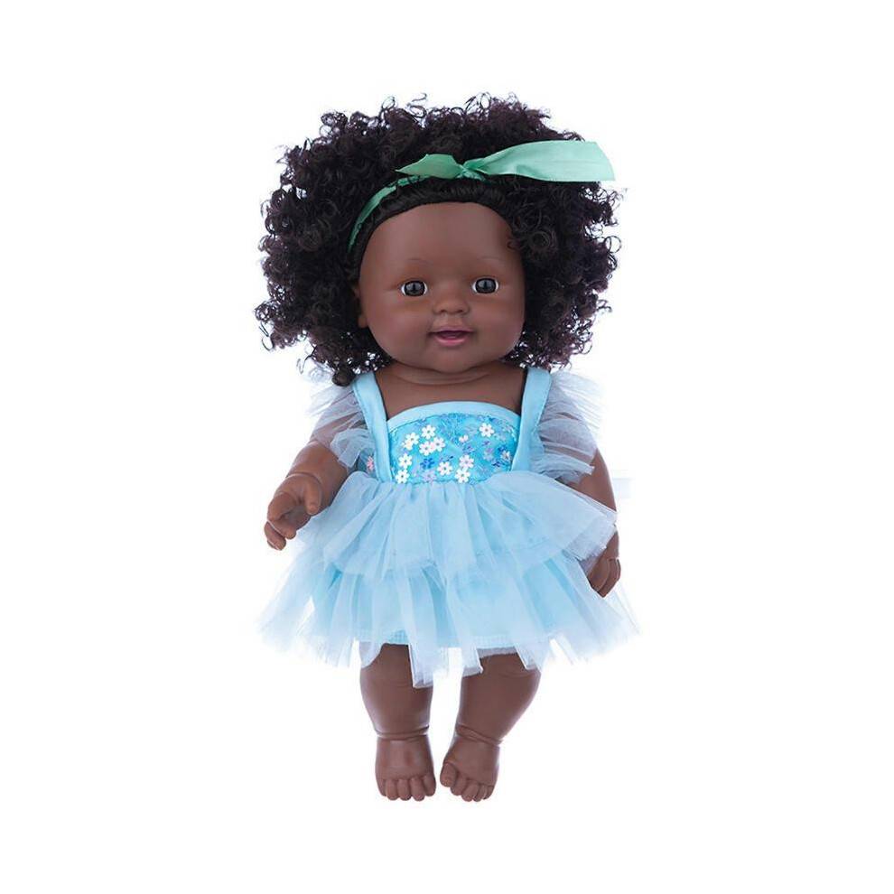 (Blue) Realistic Baby Cute Curly Hair Lace Skirt Baby Toy Kids Birthday Gift Festival Present,100% New