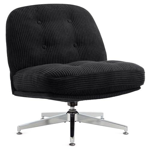 IWMH Bürostuhl ohne Armlehne, Sessel Wohnzimmer mit gekreuzten Beinen, Ergonomischer Drehstuhl mit Extra Stoff großes Kissen, Schreibtischstuhl für Heimbüro,Vanity,Schlafzimmer (Schwarz)