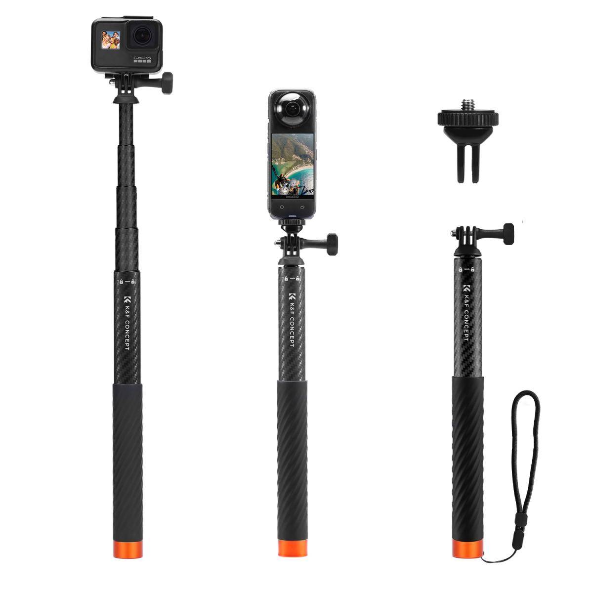 KENTFAITH K&F Concept Invisible Selfie Stick, Extension Carbon Long Pole（127cm/50in） for Insta360 Sports Camera GoPro DJI Action, 1/4" Extended Monopod with GoPro Adapter and Wrist Strap.