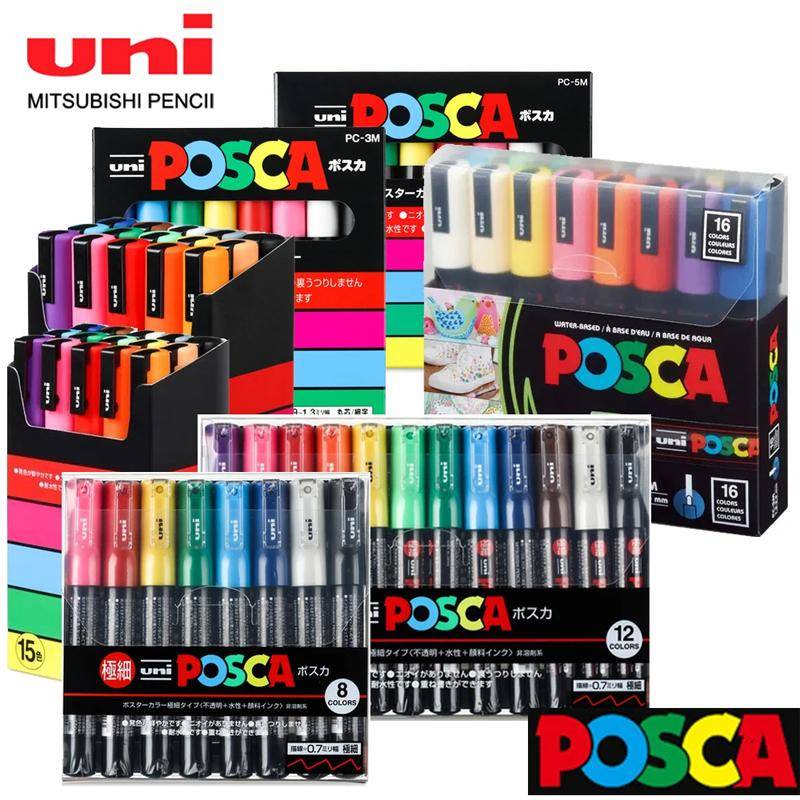 Uni Posca Akrylmarkörer Set, 5/8/12/16 st Marcadores Art Marker Pennor för Stensmålning Tyg Graffiti Konstnärer Hantverkare Manga