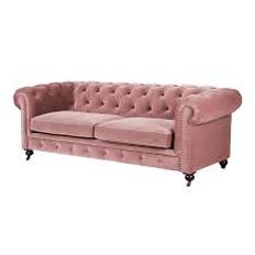 3-personers chesterfield velour sofa rosa