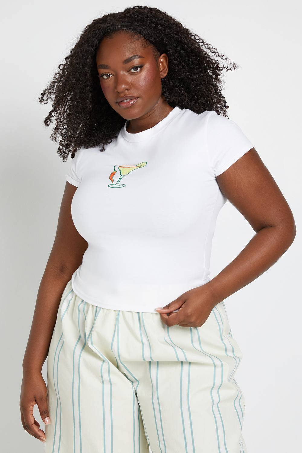 boohoo Dam Plus Kryddig Margarita-tryck Baby T-Shirt | Vit | Storlek 46