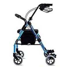 rollator Rollator äldre rollator, hopfällbar fyrhjulig rollator rollator gåhjälp i aluminium Lätt rollator rollator Höjdjusterbar för vuxna seniorer funktionshindrade Blå