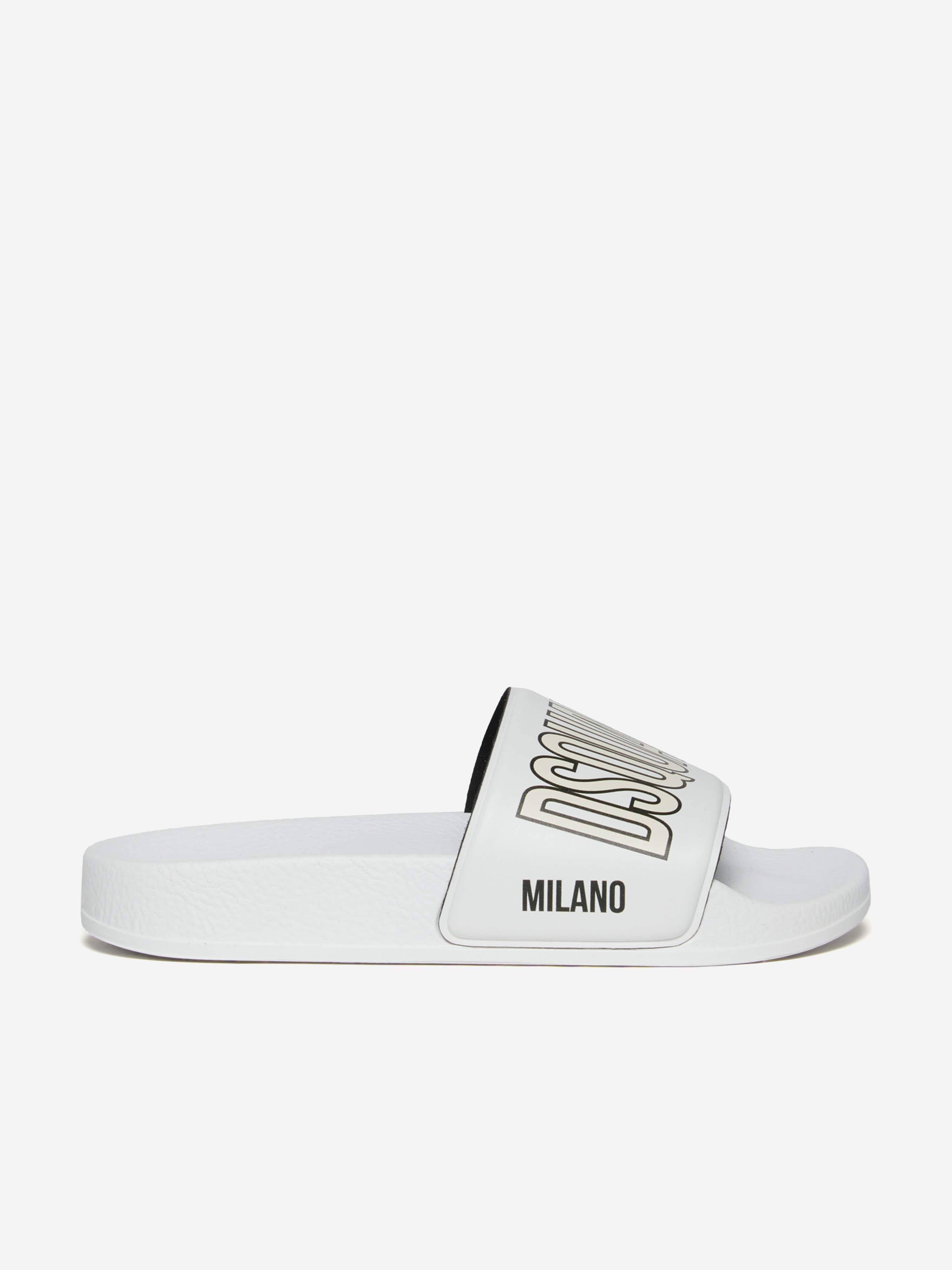 Dsquared2 Kids Milano Logo Silders in White - White / EU 32 - 33 UK 13 - 1 (EU 32 - 33 UK 13 - 1)