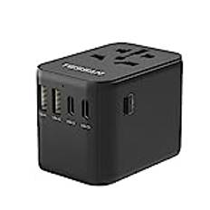 TESSAN Worldwide Travel Adapter, Universal Travel Adapter with 2 USB & 3 USB C, International Socket Adapter, Worldwide Travel Plug Adapter for Germany USA England Thailand Italy, Black