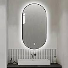 Oval Backlit Mirror, LED Illuminated Bathroom Mirror, Wall Bathroom Vanity Mirror, Backlit Wall Mirror, Shaving Mirror, Oval Wall Mirrors, Irregular Oval Led Mirror,Black,50 * 80cm