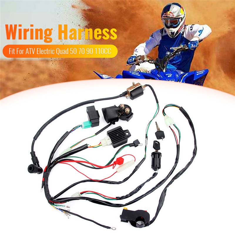 Cdi ledningsnät stator montering ledningar passande för atv elektrisk quad 50 70 90 110cc med likriktare tändningsnyckel spole cdi unit kill