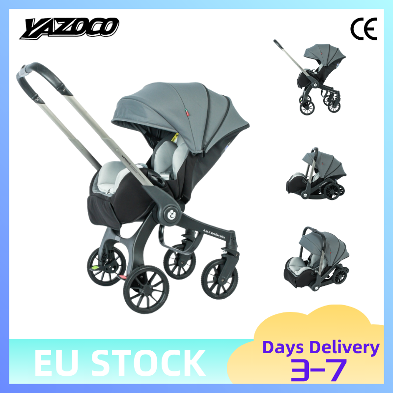 4-in-1 Elevated View Newborn Stroller with Infant Car Seat, Multi Adjustable Recline Positions, One-Hand Fold Lightweight Travel Baby Buggy