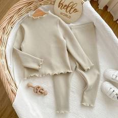 Babyflicka Söt Casual Stickad Fleece Enfärgad Resårmidja Byxor - Multifärgad (6-9M,9-12M,12-18M,18-24M,2-3Y)