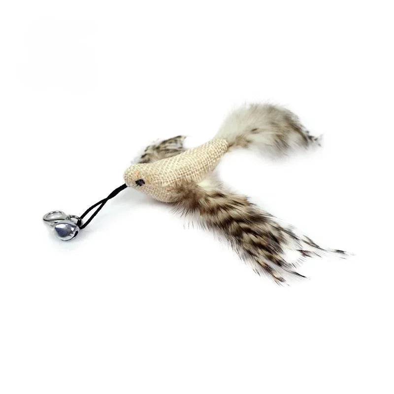 Interactive Bird Feather Wand Cat Toy with Bell - Teaser Stick for Kittens - SF-1 / 1 Pc (1 Pc)