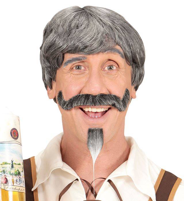 Grå tyroler paryk med skæg - 3 dele.