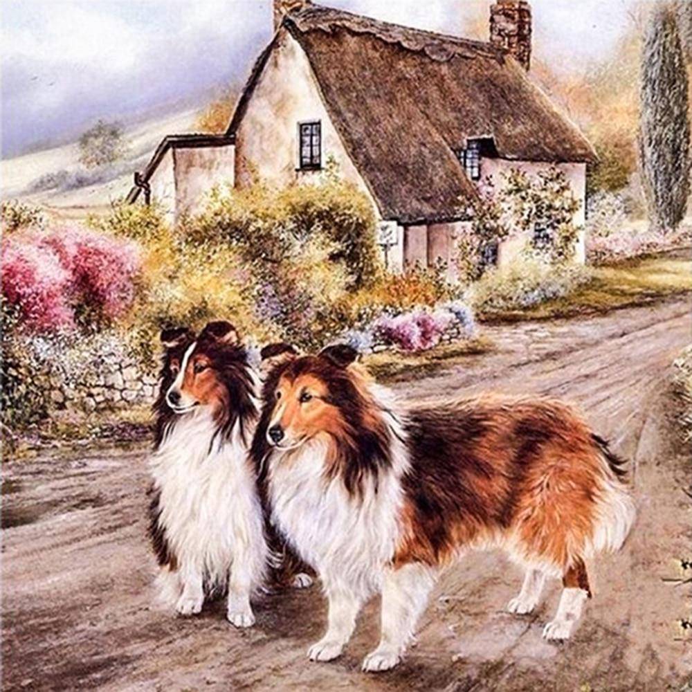 Rund diamantmålning Country Dogs Broderi Korsstygn Strass Mosaik Heminredning 50x50CM