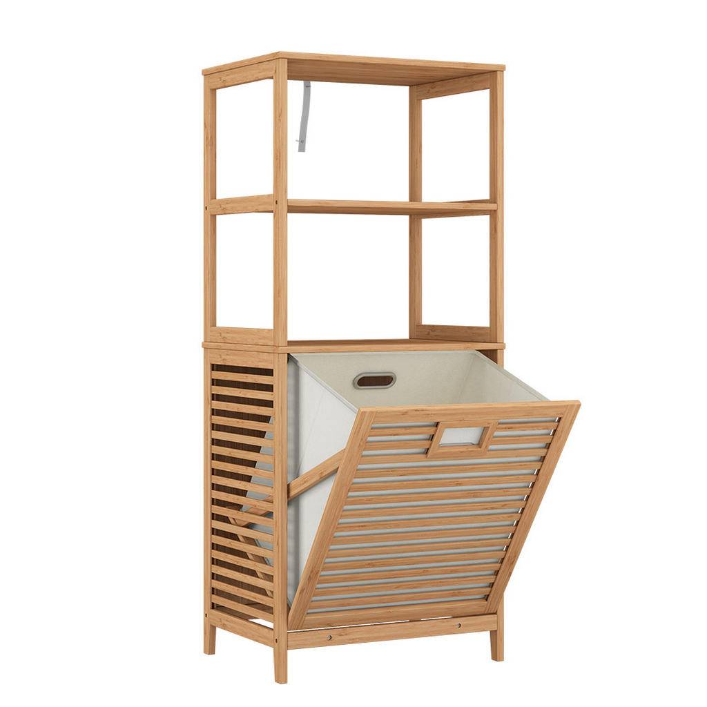 BADRUMSSKÅP Novaro bambu 48.3x114 cm med tvättkorg - Grön