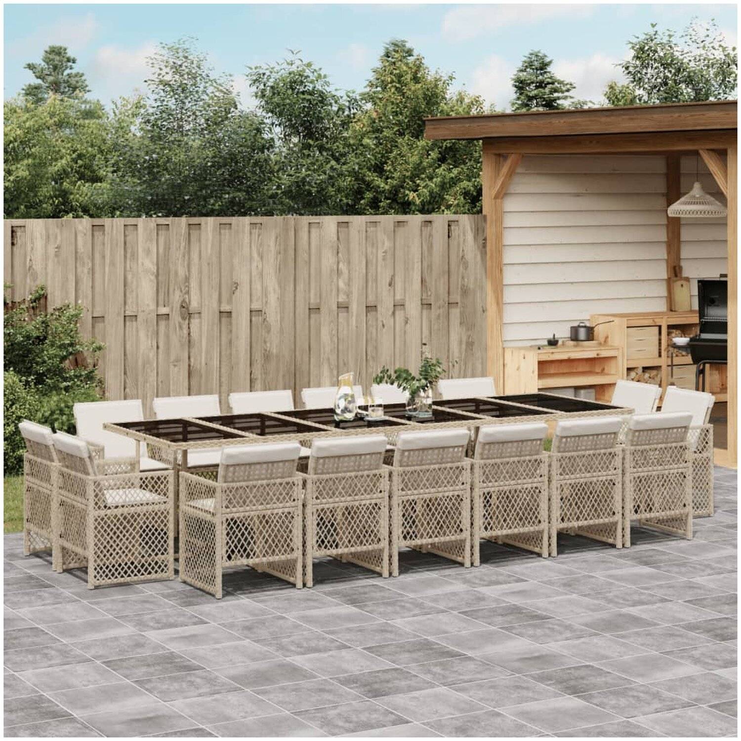 Matgrupp vidaxl - För trädgården med dynor 17 delar beige konstrotting