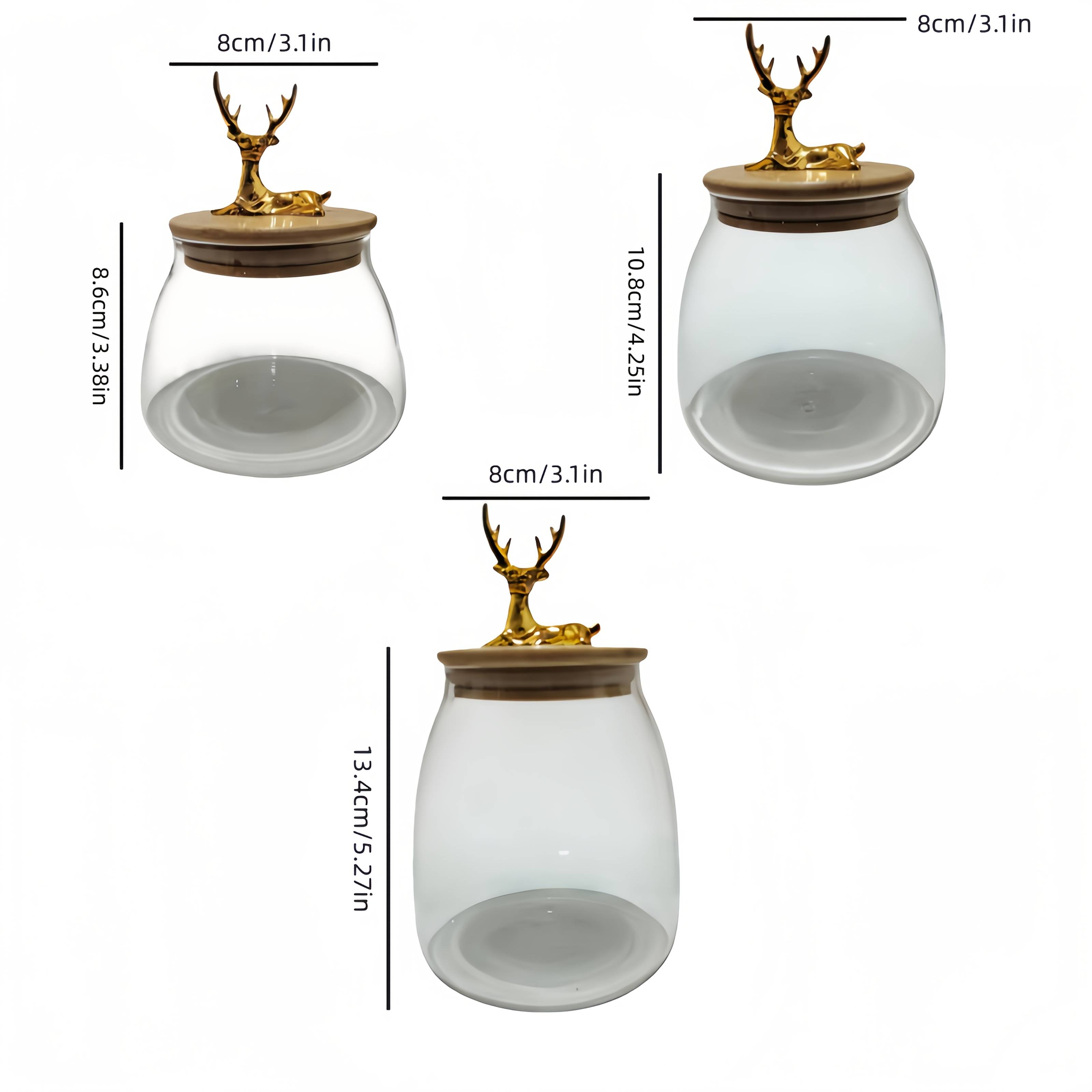 3pcs Reusable Bamboo Lid Seal Jars Set With Reindeer Design, Food Storage Containers For Grains, Cereals, Nuts, Snacks, Coffee And Tea, Kitchen Storage Boxes And Organization, Space- Design