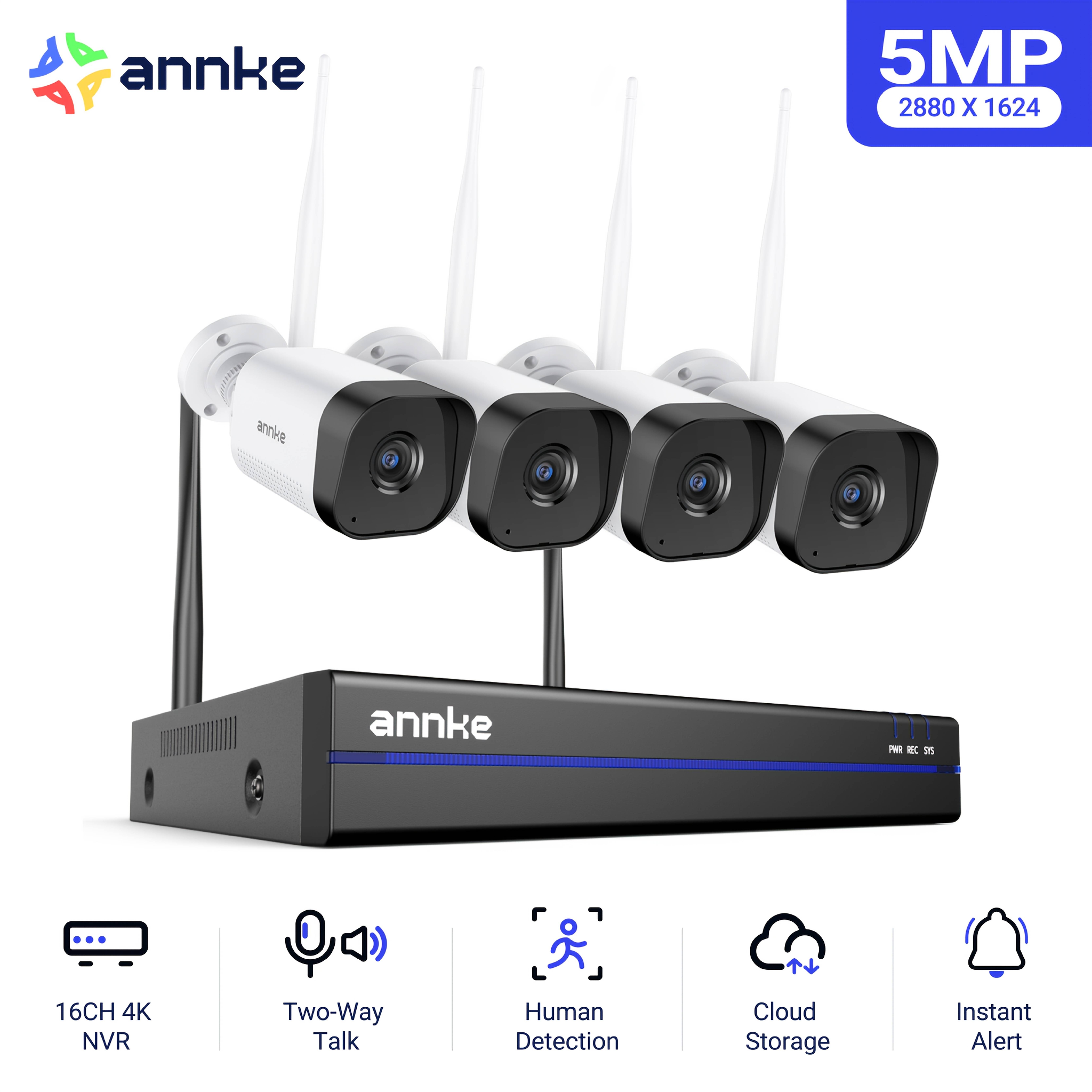 4pcs Annke Wireless Camera Channel 4k Nvr With Detection, Alexa Compatible Outdoor/ Cctv Surveillance, Night Vision, Wireless Ip Cameras Suitable For /business Monitoring, Pc Compatible Dvr System