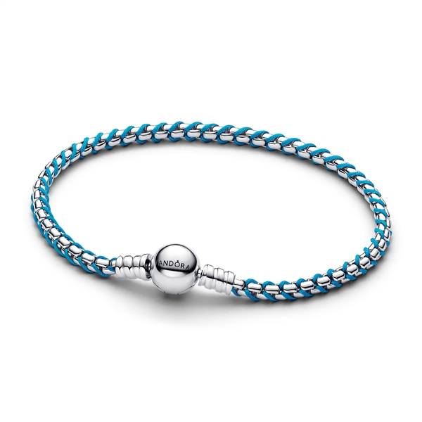 Pandora Silver Blue Cord Box Chain Bracelet - 23cm