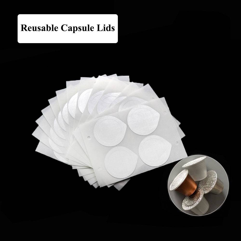 Påfyllningsbar nespresso kaffekapsel flim klistermärke påfyllning rostfritt stål kapsel självhäftande aluminiumfolie bryggerlock - 100 st