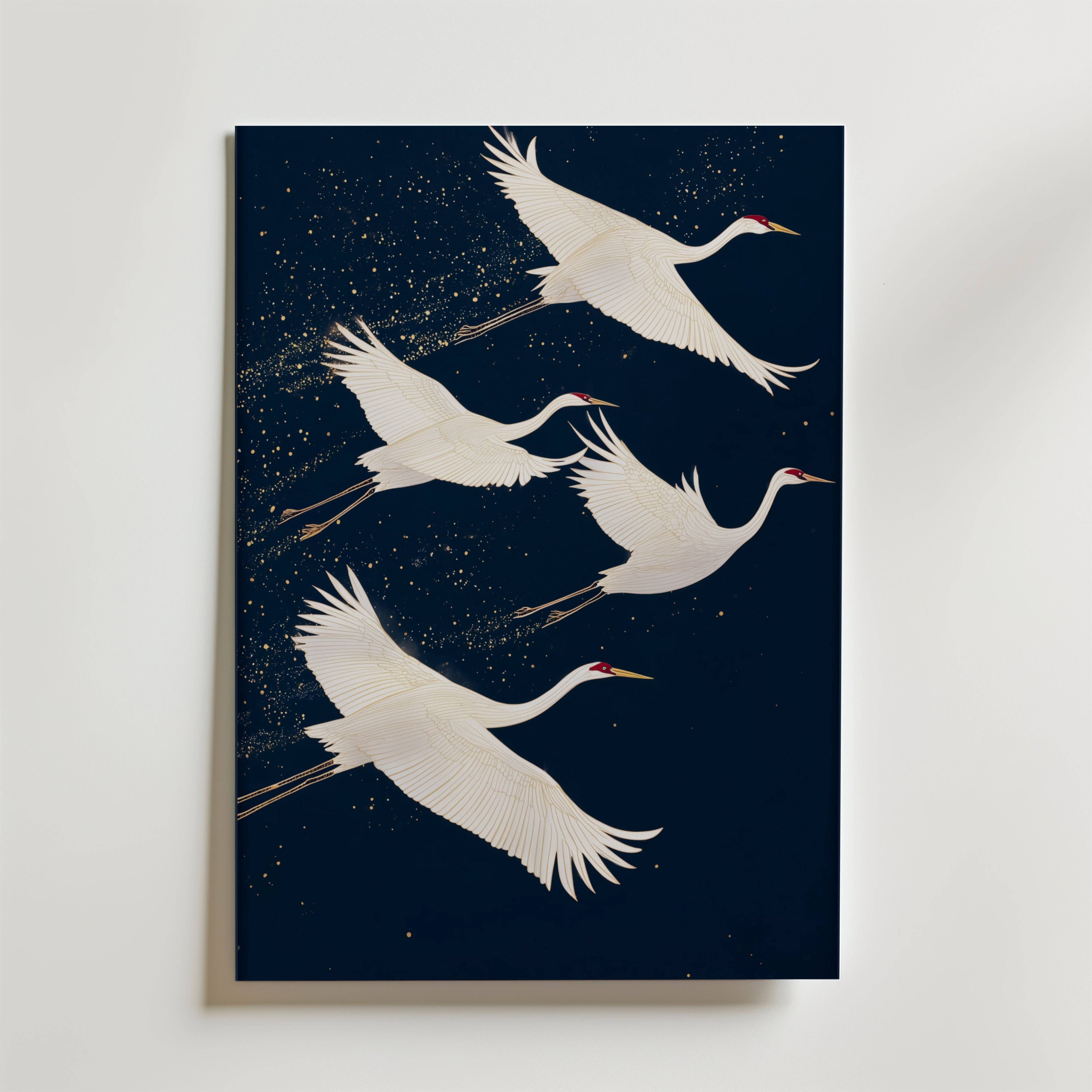 Midnight Cranes Poster - Premium Canvas 70x100 cm