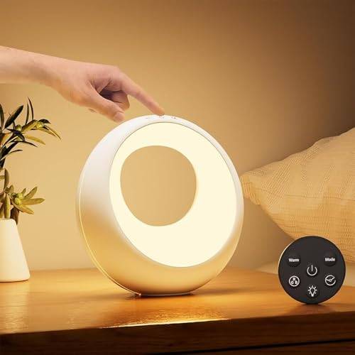 Bonsery sänglampa touch dimbar rund med fjärrkontroll, LED-bord trådlös med RGB-färgförändring, baby nattlampa barn med timer och minne för dekoration sovrum vardagsrum gåva