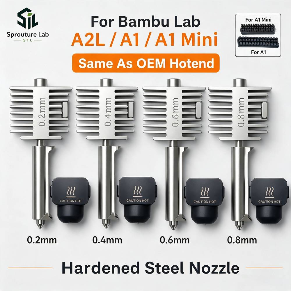 Upgraded Hotend Kit For Bambu Lab A2L/A1/A1 Mini All-in-one Hot End Assembly 0.2/0.4/0.6/0.8mm Hardened Steel Nozzle 3D Printer