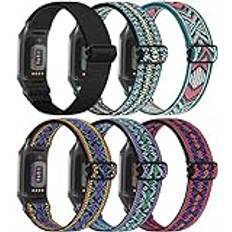 Remmar kompatibla med Fitbit Charge 5, kvinnor, män, justerbar, flätad, stretchig nylonrem, sportögla, reservarmband för Fitbit Charge 5, Advanced Fitness + Health Tracker, 6-pack, Ingen ädelsten