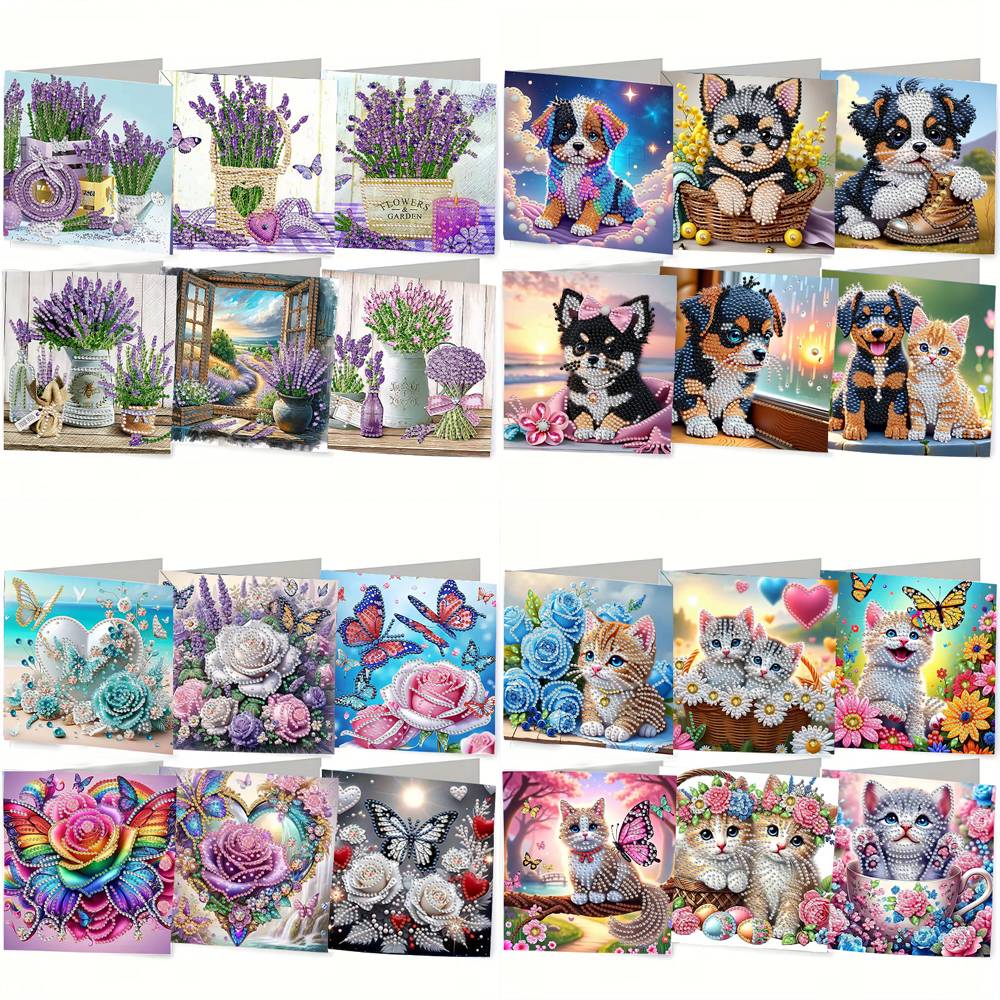 6-Piece/Set DIY Diamond Painting Kit Birthday Card Kit, Unique Flower Pattern Design, Rhinestone Diamond Painting Art Mosaic Pos