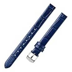 Chlikeyi 10 mm äkta läder klockarmband klockarmband med silverspänne, Blå, 10mm, rem
