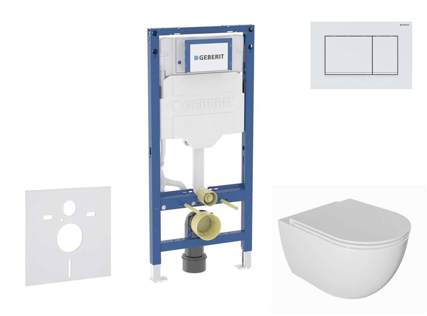Geberit Duofix - Set med väggmonterad installation, Oudee toalett och mjukstängande sits, Sigma20-knapp, vit/vit matt SANI11CA3135B