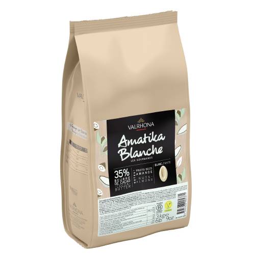 Valrhona Amatika Blanc 35 % vegan vit chokladpellets 3 kg