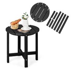 KOMFOTTEU Trädgårdssoffbord, runt ändbord i HDPE, inomhus och utomhus, sidobord, belastning 150 kg, för trädgård, balkong, terrass, uteplats, φ46 x 46 cm (H) (svart)