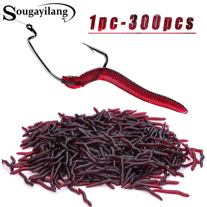 Sougayilang Fishing Lures Lifelike Fishy Smell Red Soft Lures Simulation Luminous Worms Artificial Fishing Lure Fishing Tackle