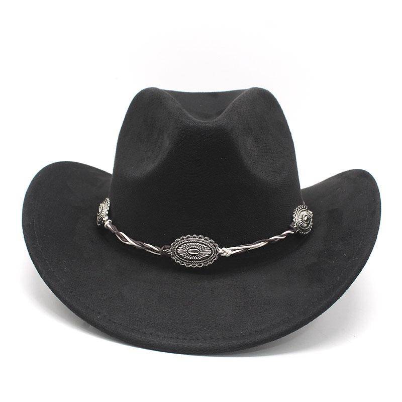 Mocka Uppvikt Kant Western Cowboyhatt Män Och Kvinnor Utomhus Resehatt Upprullad Brätte Etnisk Stil Hög Hatt Filthatt 56-59cm