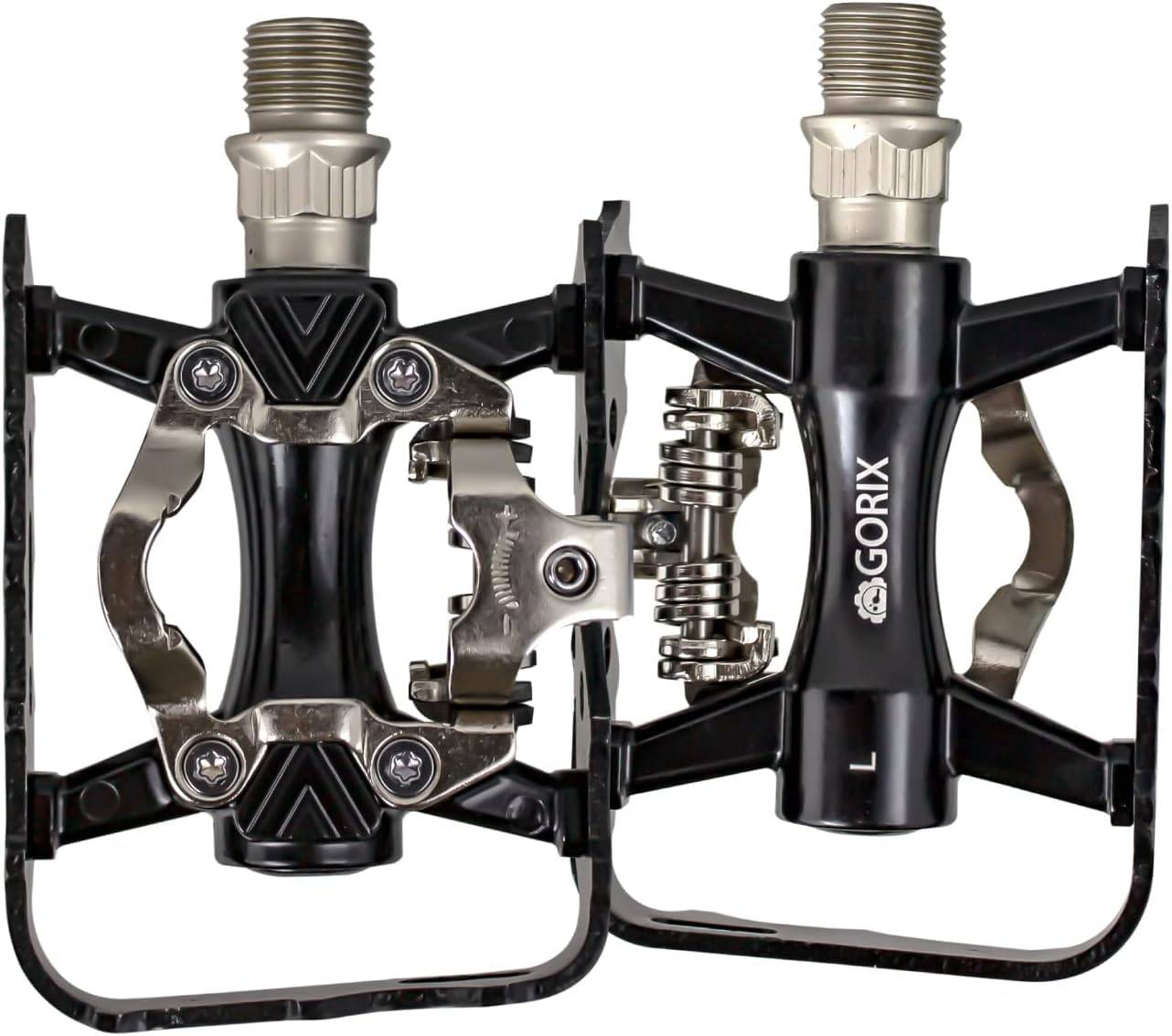 GORIX Flat Bicycle Binding Pedals with Adjustable Includes Cleats Type for Road CNC Fixed Pedals Single-Sided Fixation, Lightweight, (GX-PMS106 2), svart