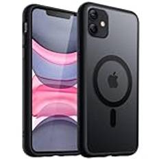 JETech Magnetisk Skal för iPhone 11 6,1 Tums Kompatibelt med MagSafe, Genomlysande Matte Tillbaka Smal Stötsäker Case (Svart)