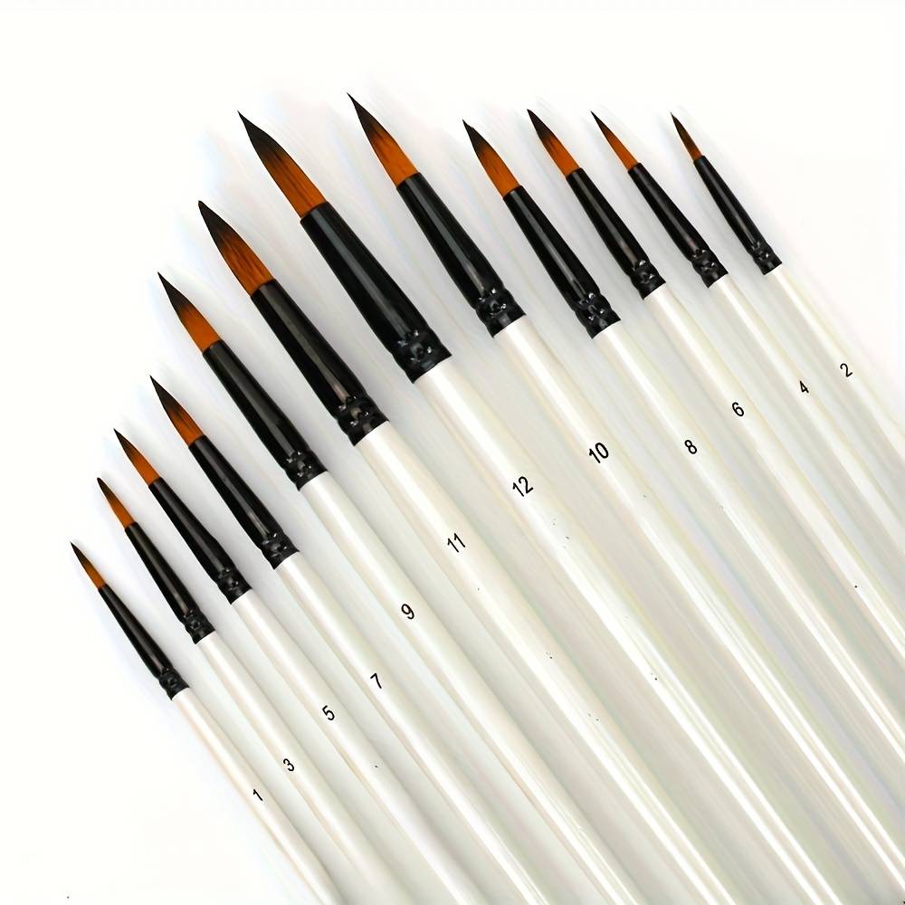 12pcs Fine Point Paint Brush Set - Professional Nylon Hair Brushes For Acrylic, Watercolor & Oil Painting - For Art Supplies For Artists And Crafters