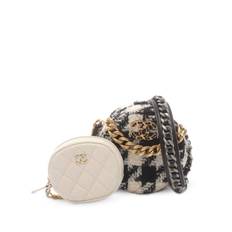 CHANEL Pre-Owned - 2019 Tweed 19 Round Clutch with Chain and Coin Purse satchel - dam - Tyg/Lammskinn - one size - Vit