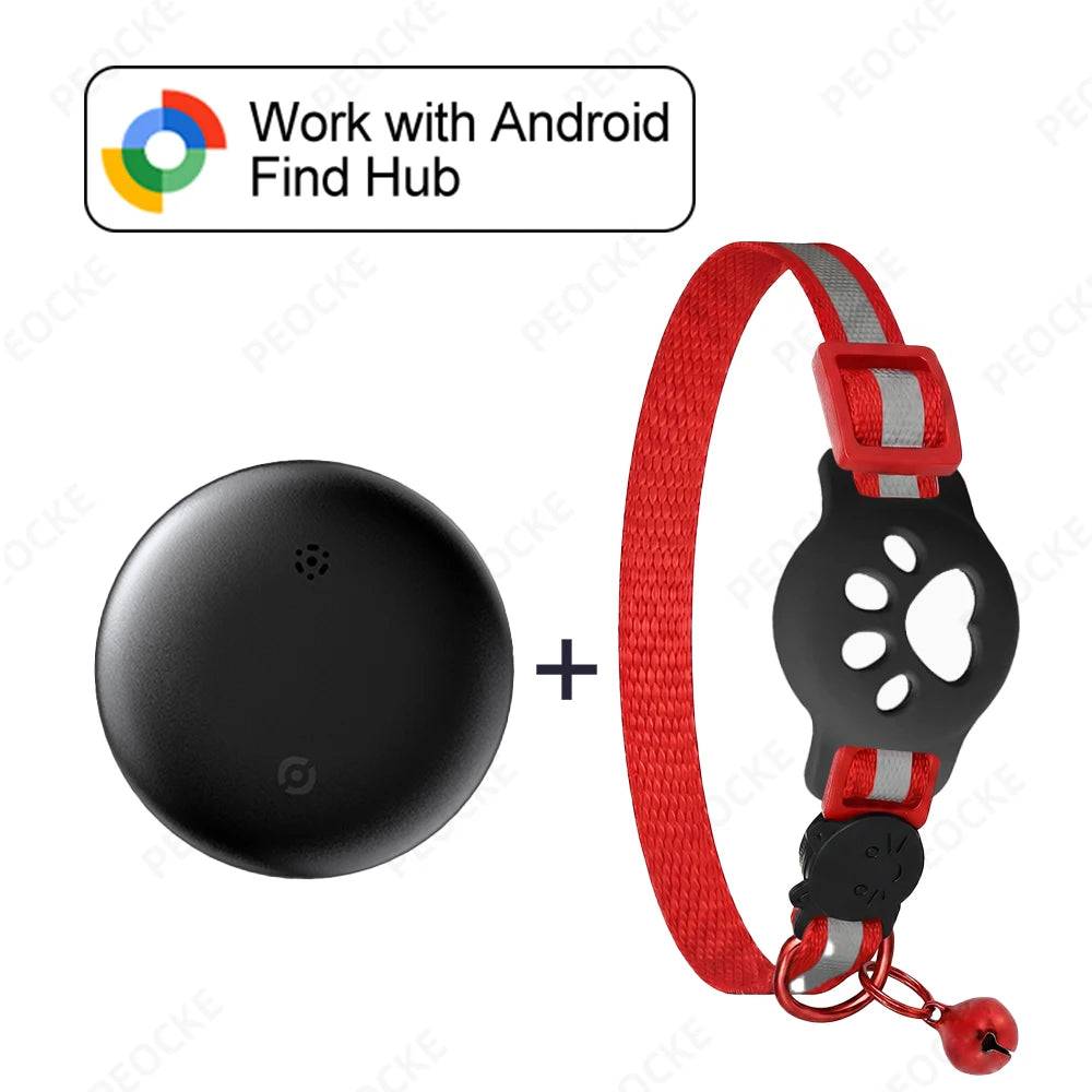 Google Find Hub Smart Location Tag for Android — Pet Collar, Keys & Bags - Tag with Red Collar / China Mainland