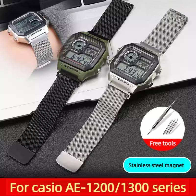 För Casio liten fyrkantig AE1200 rem F-91W AE-1200/1300 A158 A168 F-108w, Milanese Mesh rostfritt stål Klockarmband armband 18mm svart