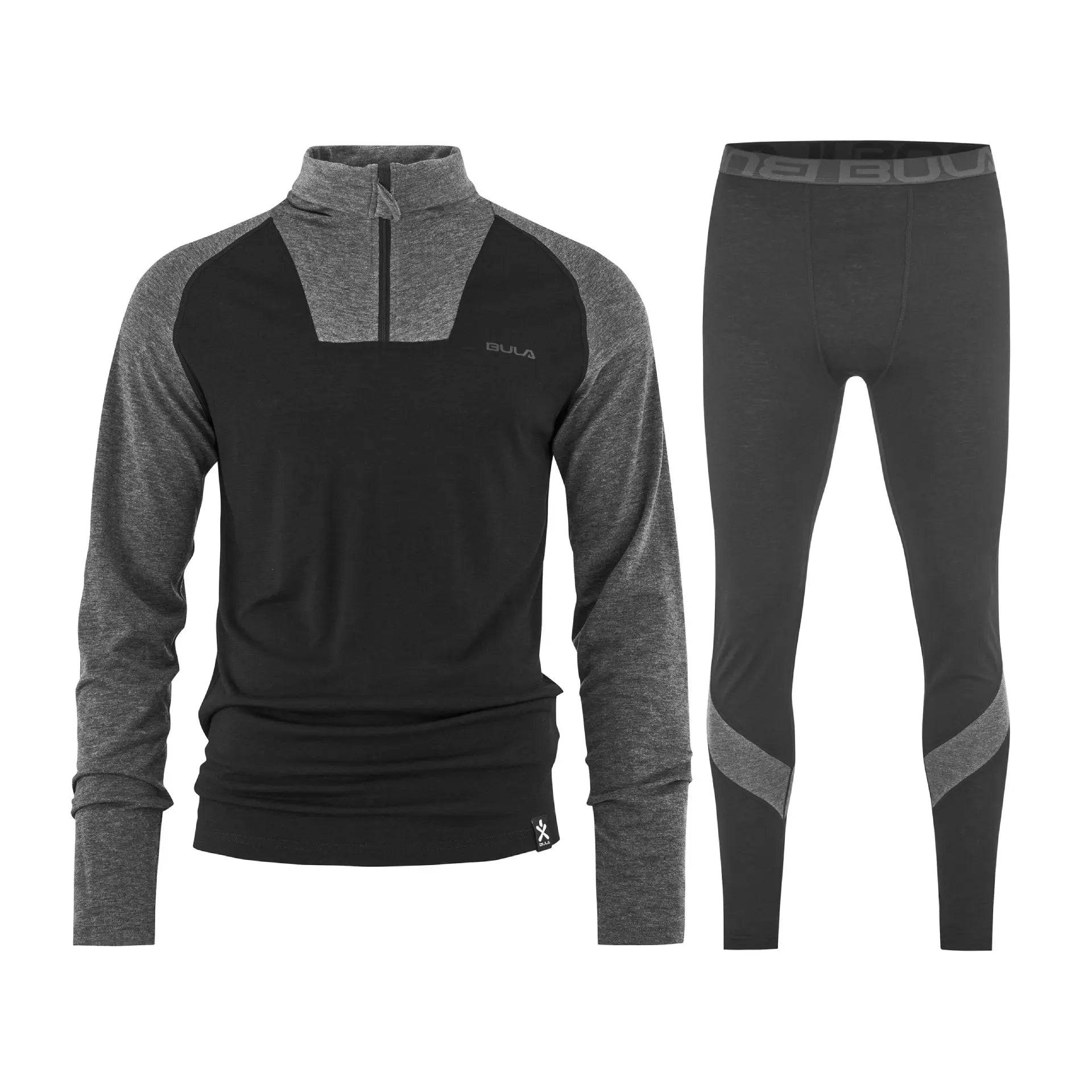 Bula Retro Merino Wool Halfzip Skiundertøj Sæt Herre - Black - S